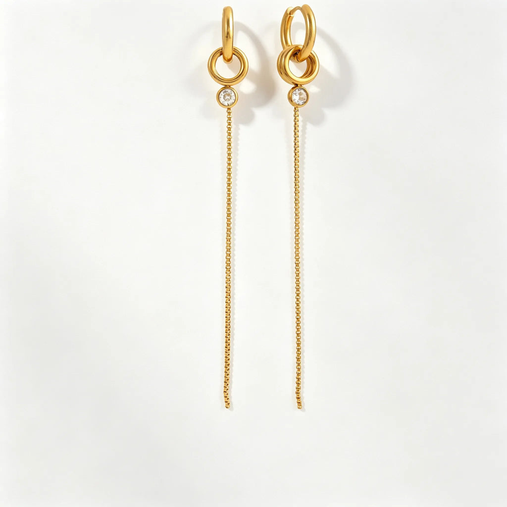 Zirconia Drop & Threader Earrings Collection – Waterproof 18K Gold